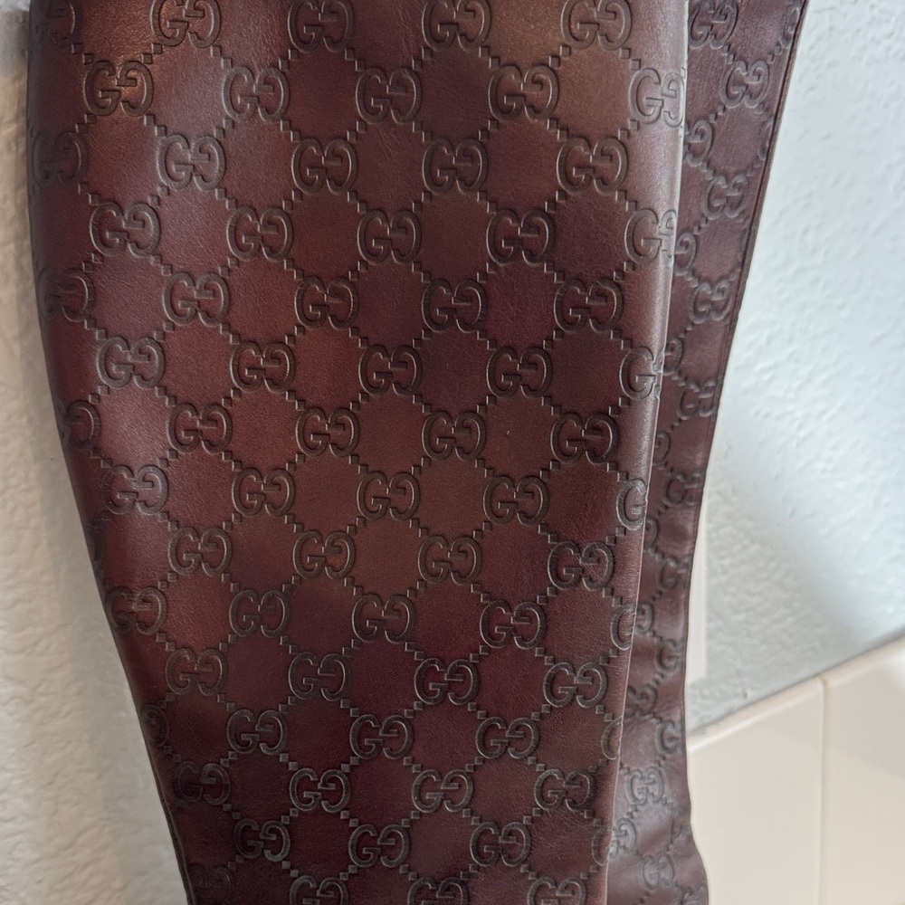 Gucci Brown GG-Embossed Over-the-Knee Leather Boots - Picture 4 of 9